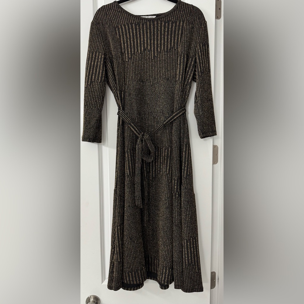 NWT-Sandra Darren Metallic Midi Tie Waist Dress size XL - Picture 3 of 6